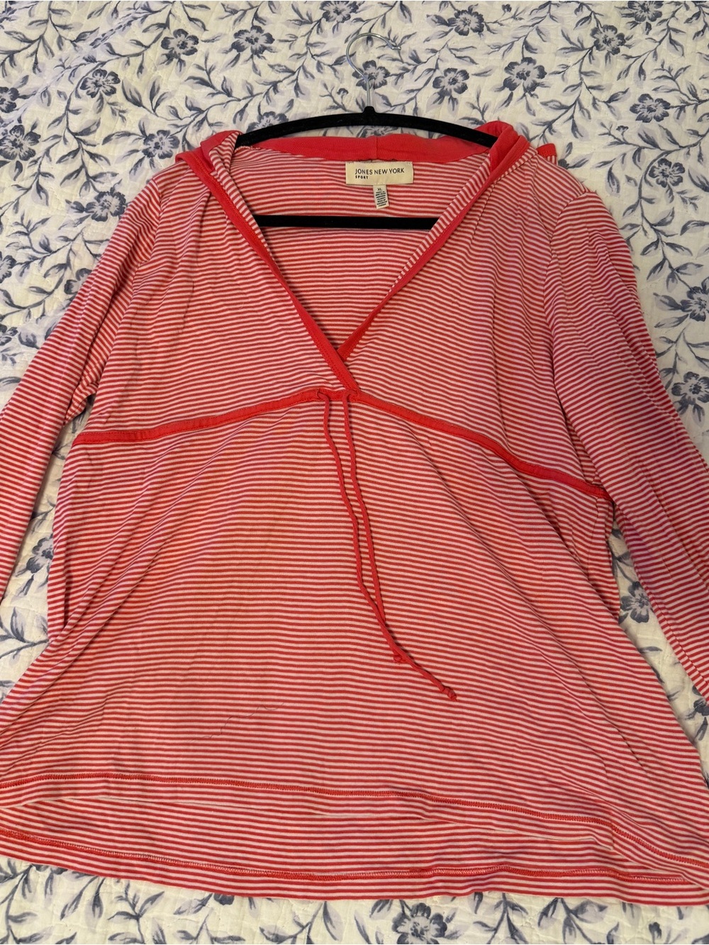 Jones New York Red and White Striped Hooded Pullover